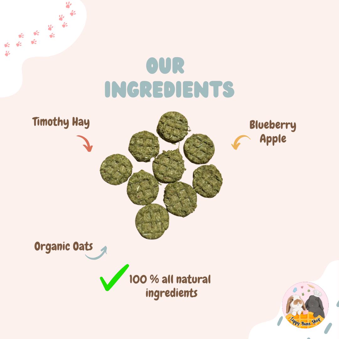 Bunny Waffles| Blueberry or Apple| Homemade Rabbit Treats 1.2 oz bag